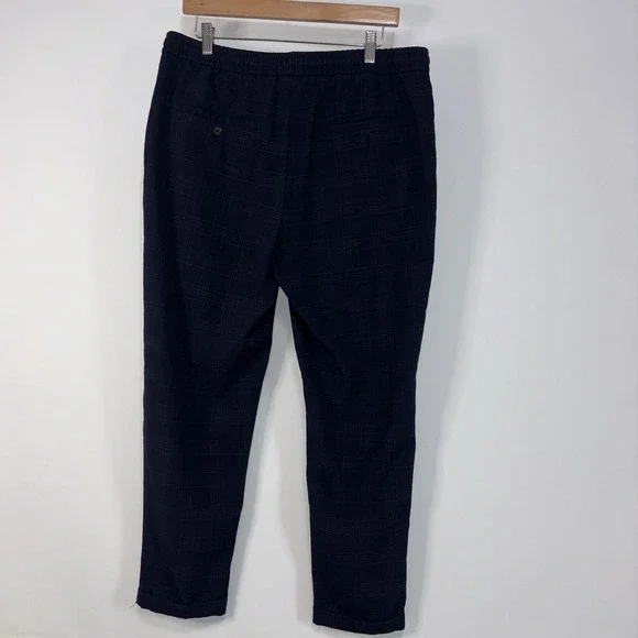 Zara Womens Plaid Dress Pants XL Navy Check Slim Work Trousers Pull On - Picture 6 of 7